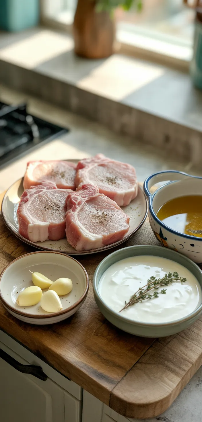 Ingredients photo for Creamy Garlic Pork Chops Recipe