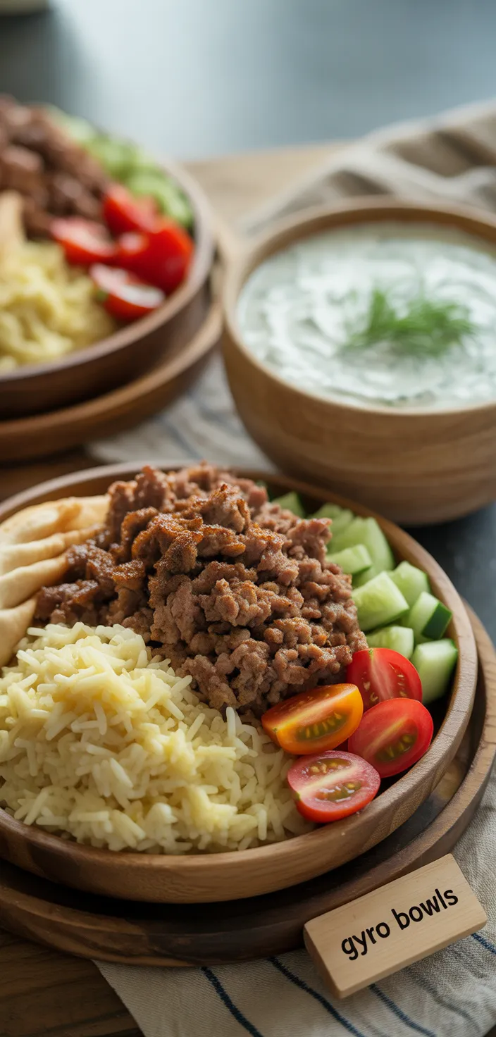Ingredients photo for Gyro Bowls (Meatballs With Tzatziki, Lemon Rice, And Cucumber Salad) Recipe