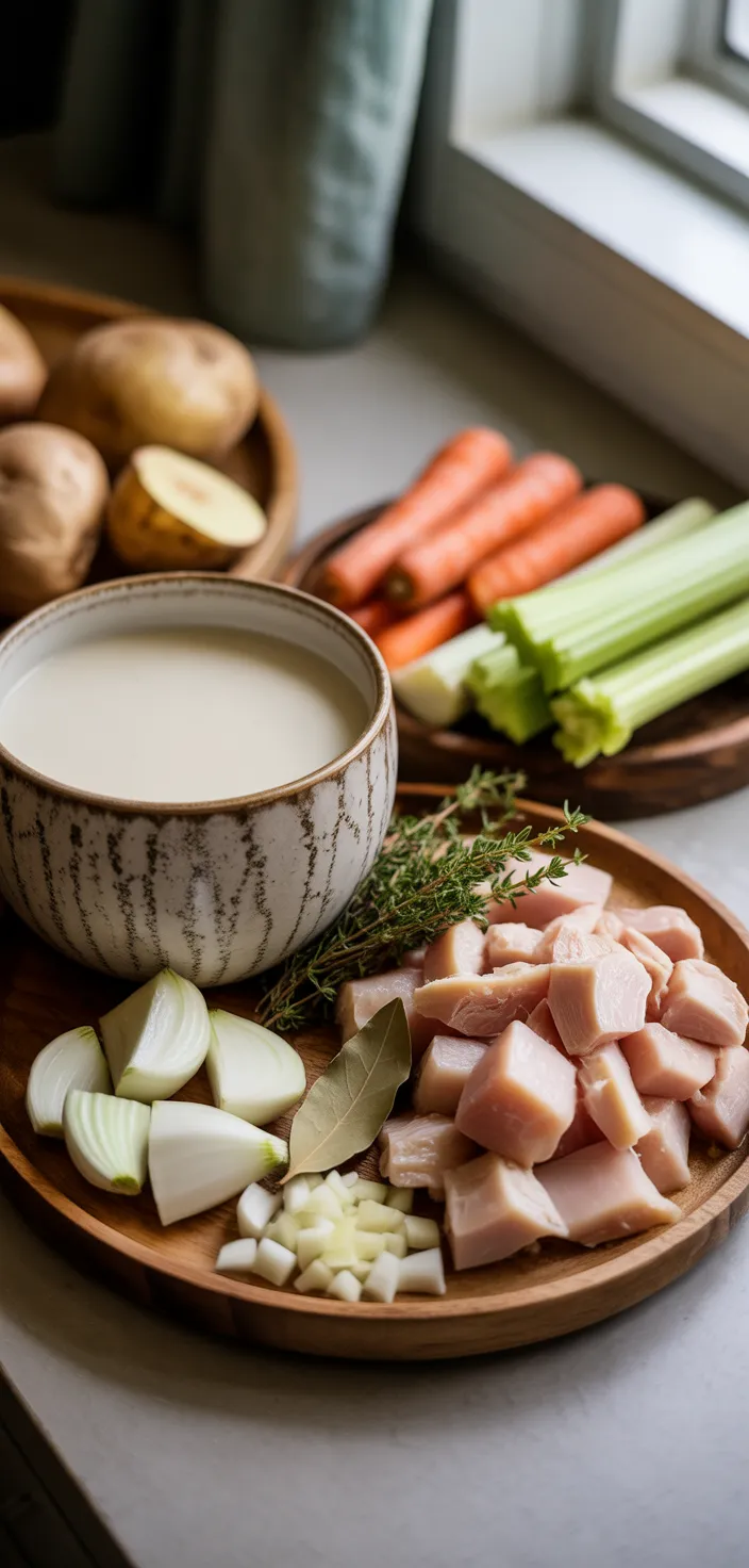 Ingredients photo for Healthy Chicken Pot Pie Soup Recipe