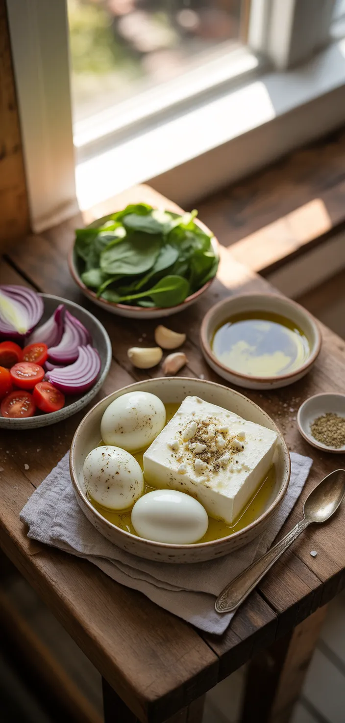 Ingredients photo for Mediterranean Baked Feta Eggs Recipe