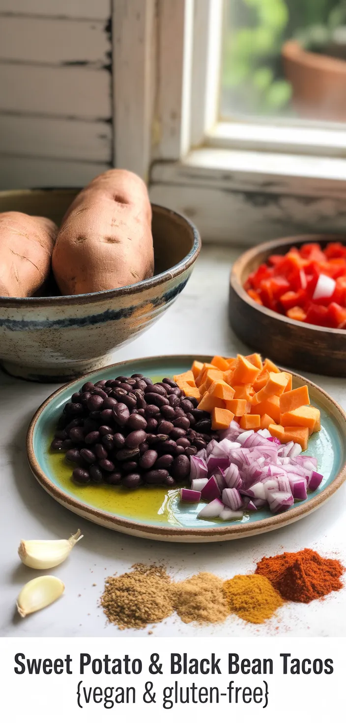 Ingredients photo for Sweet Potato & Black Bean Tacos {Vegan & Gluten Recipe