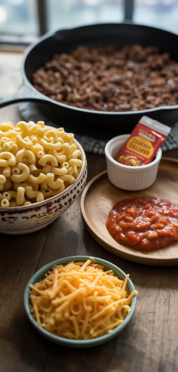Ingredients photo for Cheesy Taco Pasta Recipe