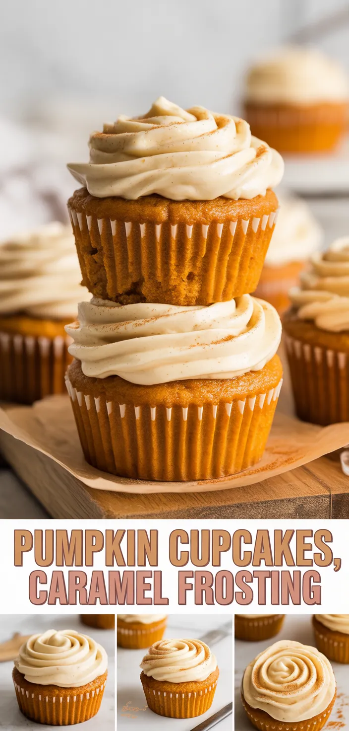 A photo of Pumpkin Cupcakes With Caramel Cream Cheese Frosting Recipe