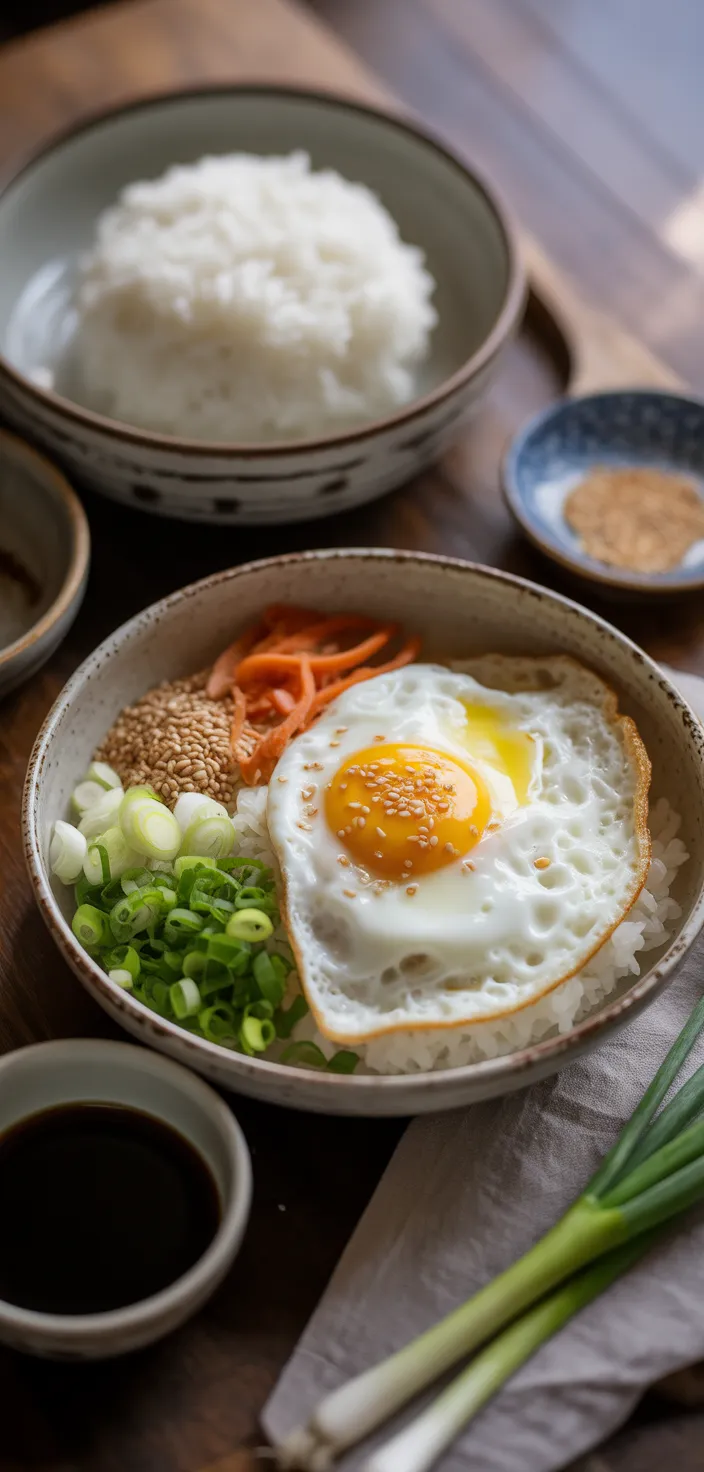 Ingredients photo for Easy Gyeran Bap – Korean Egg Rice Recipe