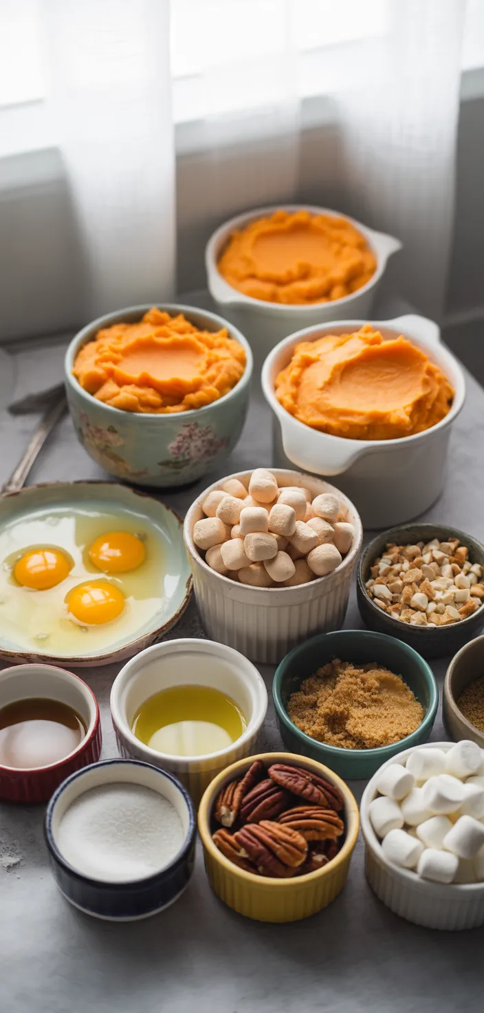 Ingredients photo for Sweet Potato Casserole With Marshmallows Recipe