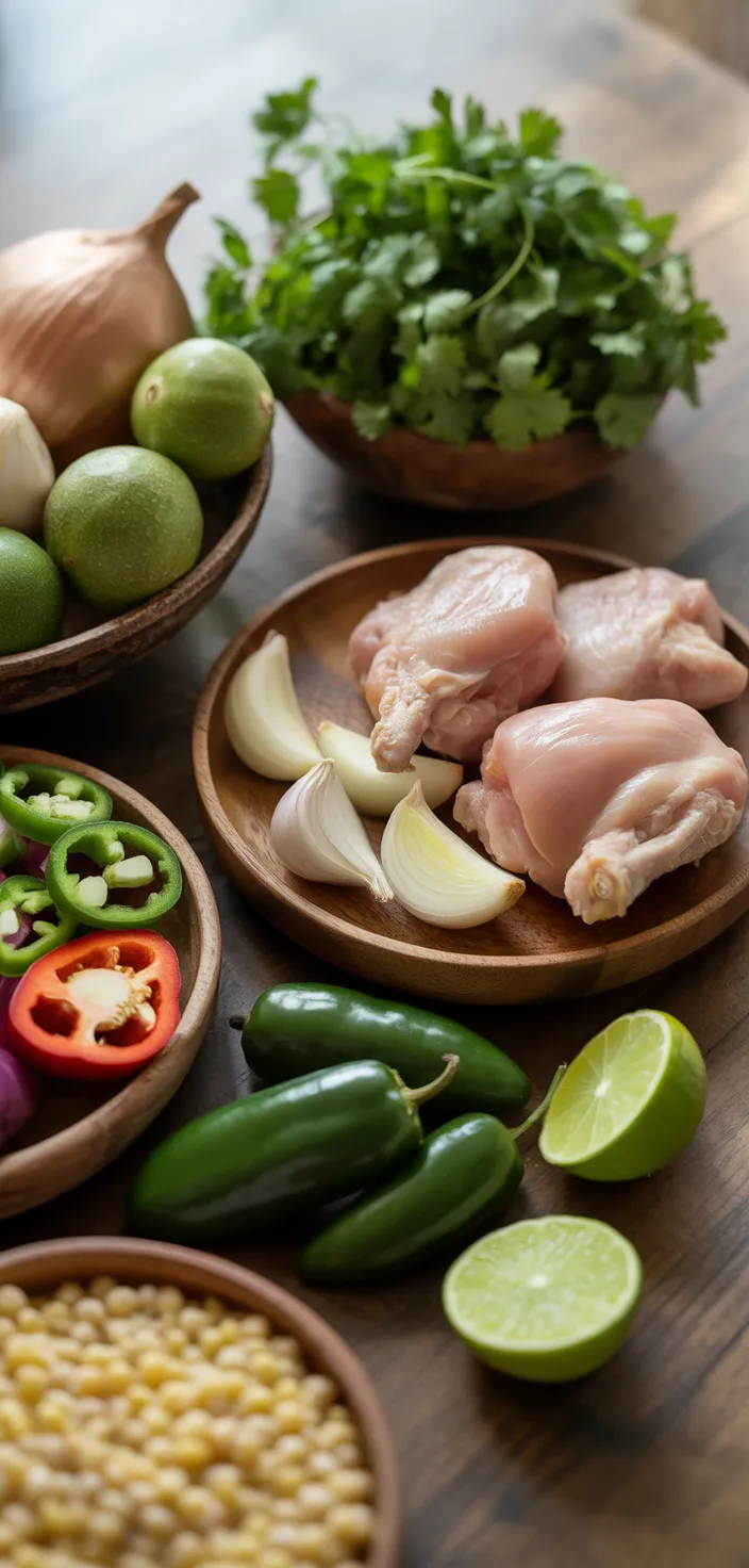 Ingredients photo for Chicken Pozole Verde: A Flavorful Mexican Comfort Food Recipe