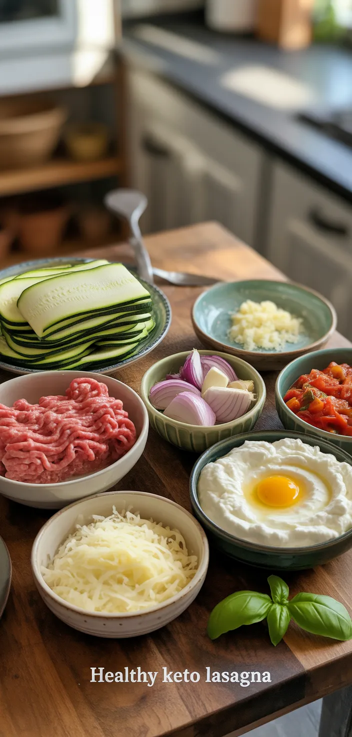 Ingredients photo for Healthy Keto Lasagna With Zucchini Noodles Recipe