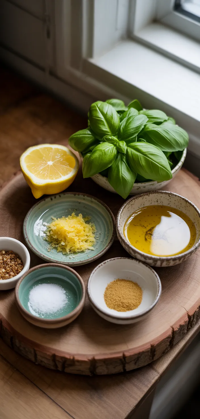 Ingredients photo for Lemon Basil Vinaigrette Dressing Recipe