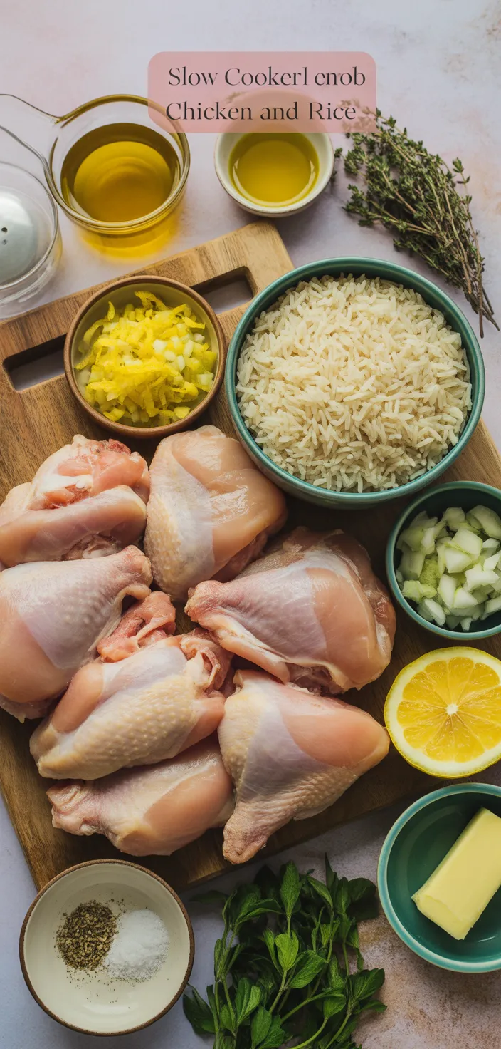Ingredients photo for Slow Cooker Lemon Herb Chicken And Rice Recipe