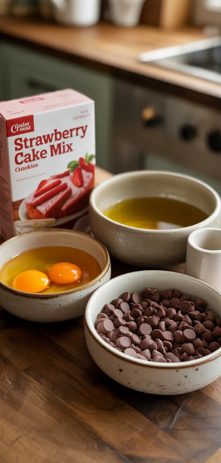 Ingredients photo for Strawberry Cake Mix Cookies Recipe