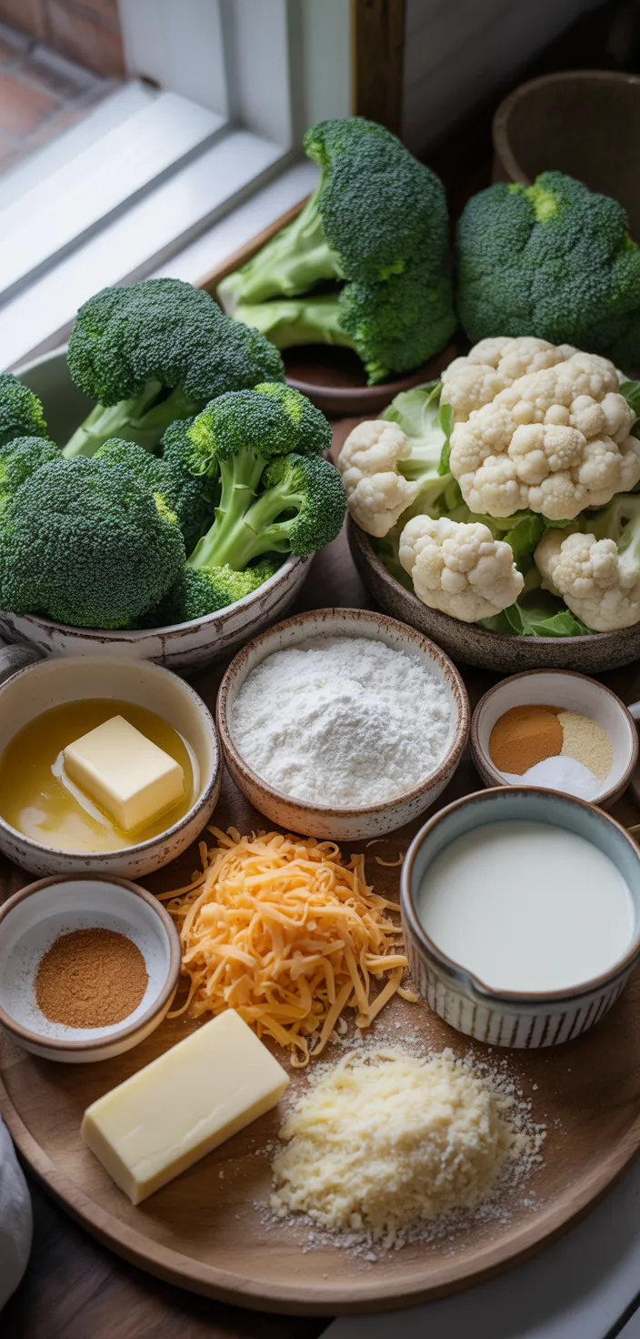 Ingredients photo for Broccoli Cauliflower Bake (Vegetable Au Gratin) Recipe