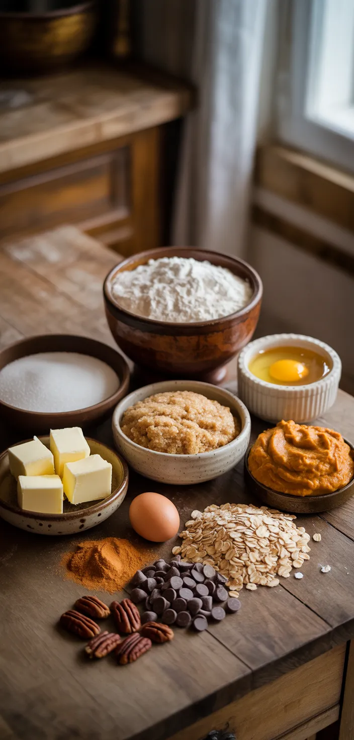 Ingredients photo for Brown Butter Pumpkin Oatmeal Chocolate Chip Cookies. Recipe