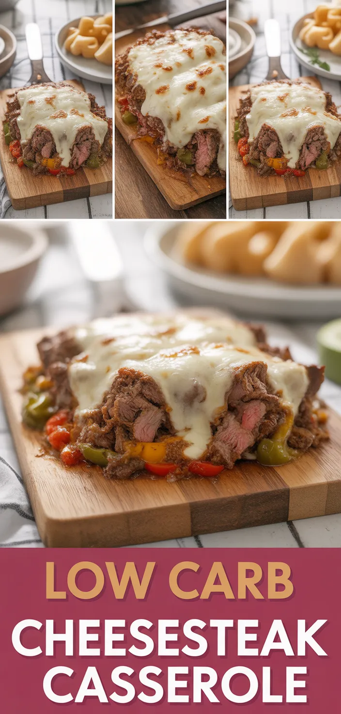 A photo of Cheesy Low Carb Philly Cheesesteak Casserole Recipe