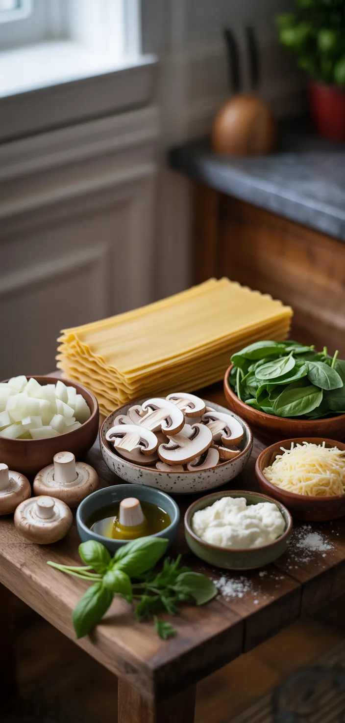Ingredients photo for Mushroom And Spinach Lasagna Recipe