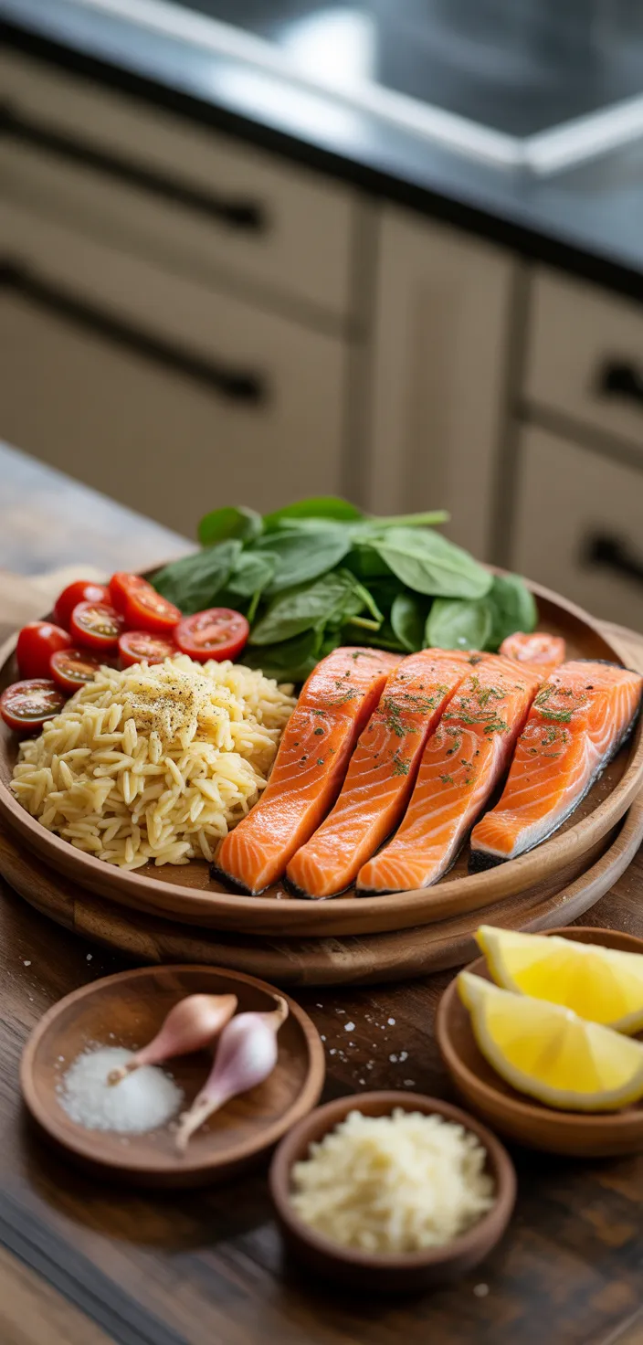 Ingredients photo for Seared Salmon With Lemon Orzo Recipe