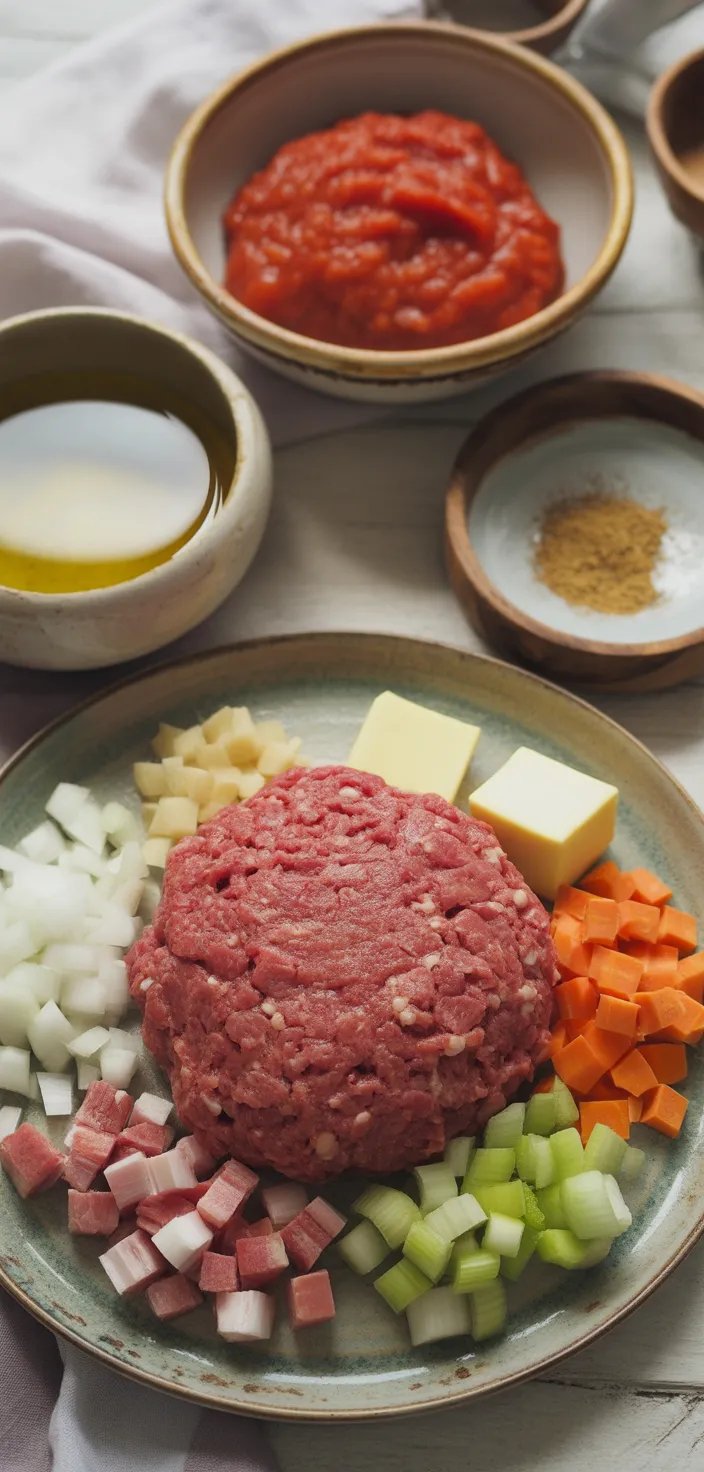 Ingredients photo for How To Make Bolognese Sauce (Authentic Recipe)