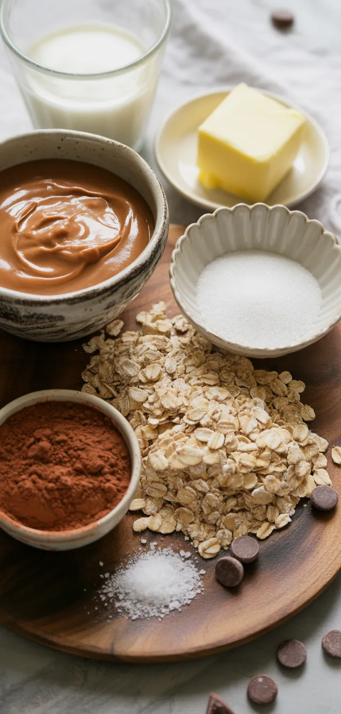 Ingredients photo for No Bake Chocolate Oatmeal Bars Recipe