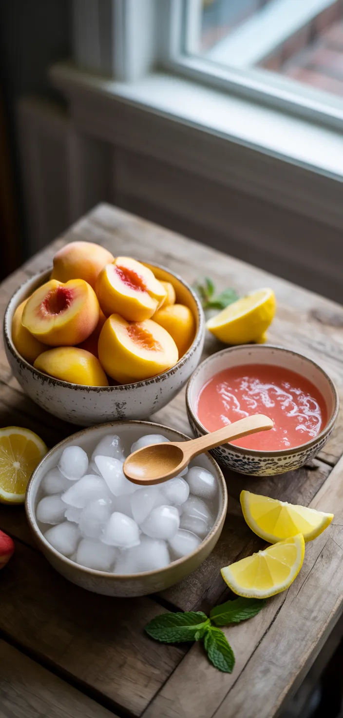 Ingredients photo for The Easiest Frozen Peach Lemonade Recipe!