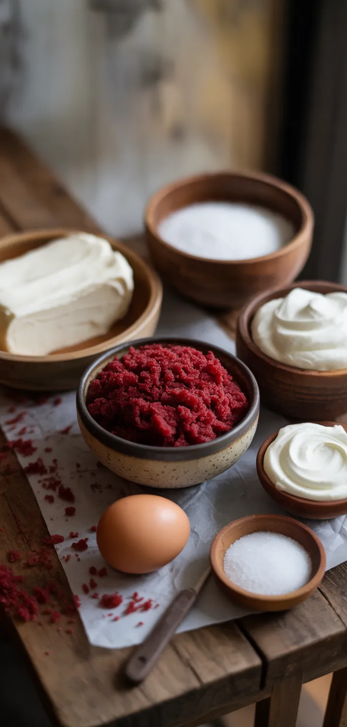 Ingredients photo for EASY Red Velvet Cheesecake Bites (Simple W/ Boxed Cake Mix!) Recipe