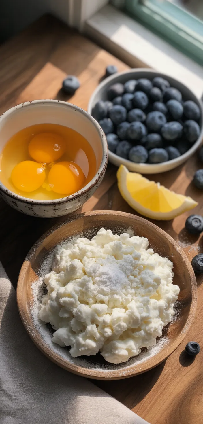 Ingredients photo for Fluffy Cottage Cheese Blueberry Cloud Bread Recipe