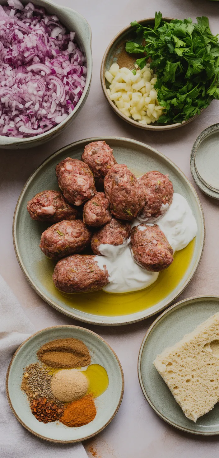 Ingredients photo for Lamb Koftas With Yoghurt Dressing Recipe