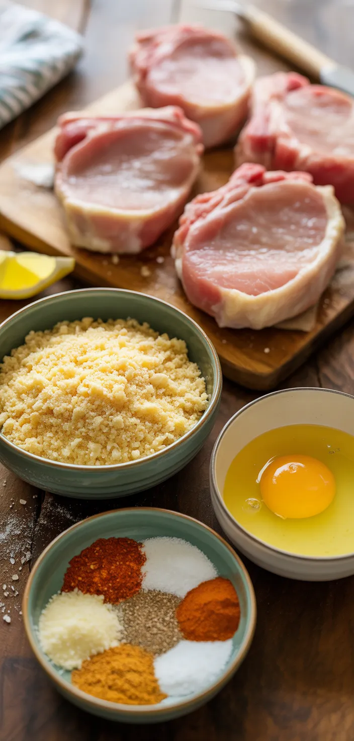 Ingredients photo for Baked Parmesan Crusted Pork Chops Recipe