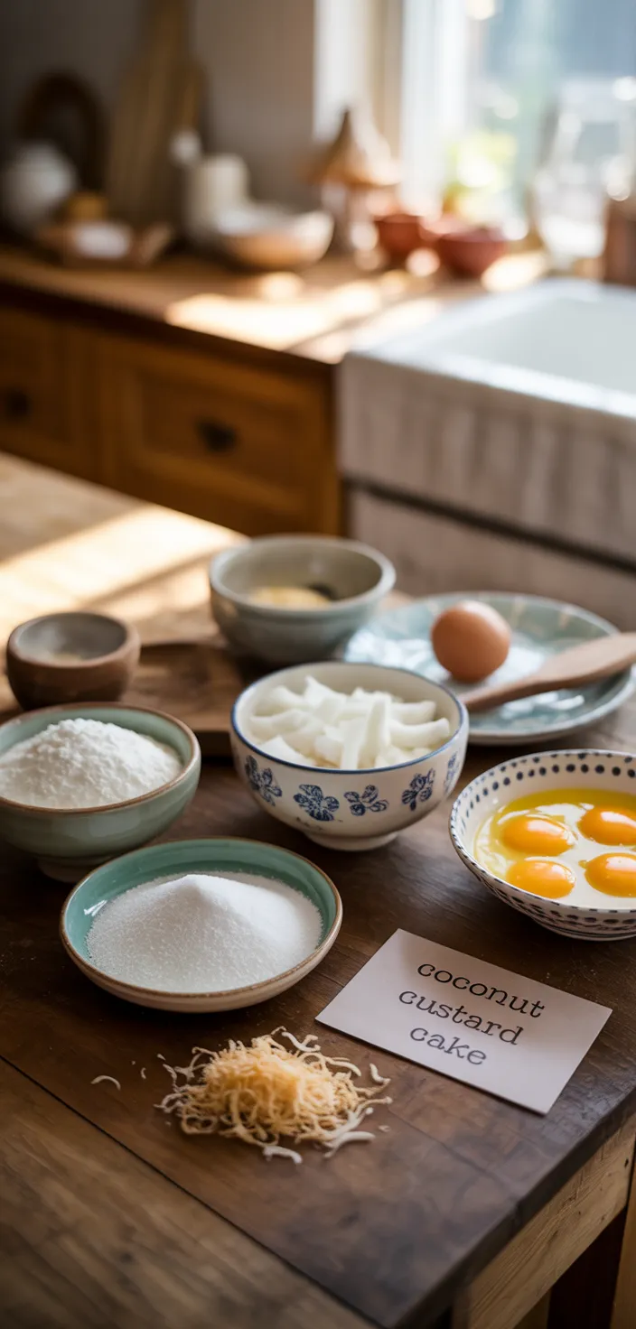 Ingredients photo for Coconut Custard Cake Recipe