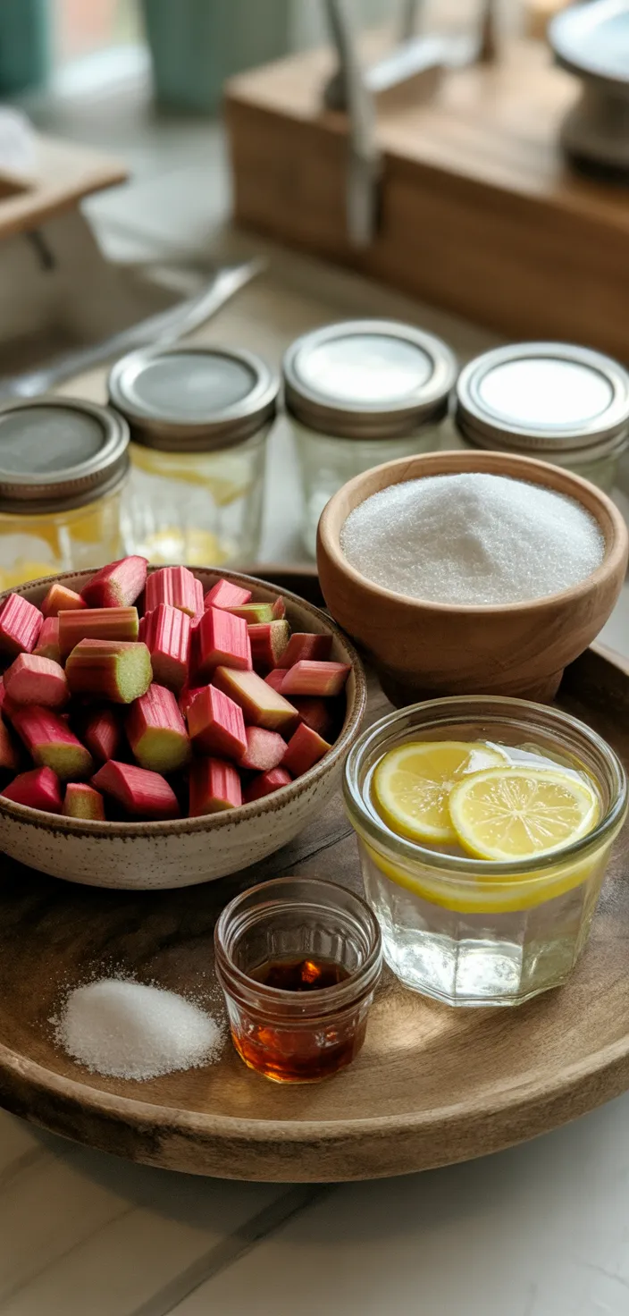 Ingredients photo for Canning Rhubarb Simple Syrup: Tart And Sweet Flavor For Refreshing Beverages! Recipe