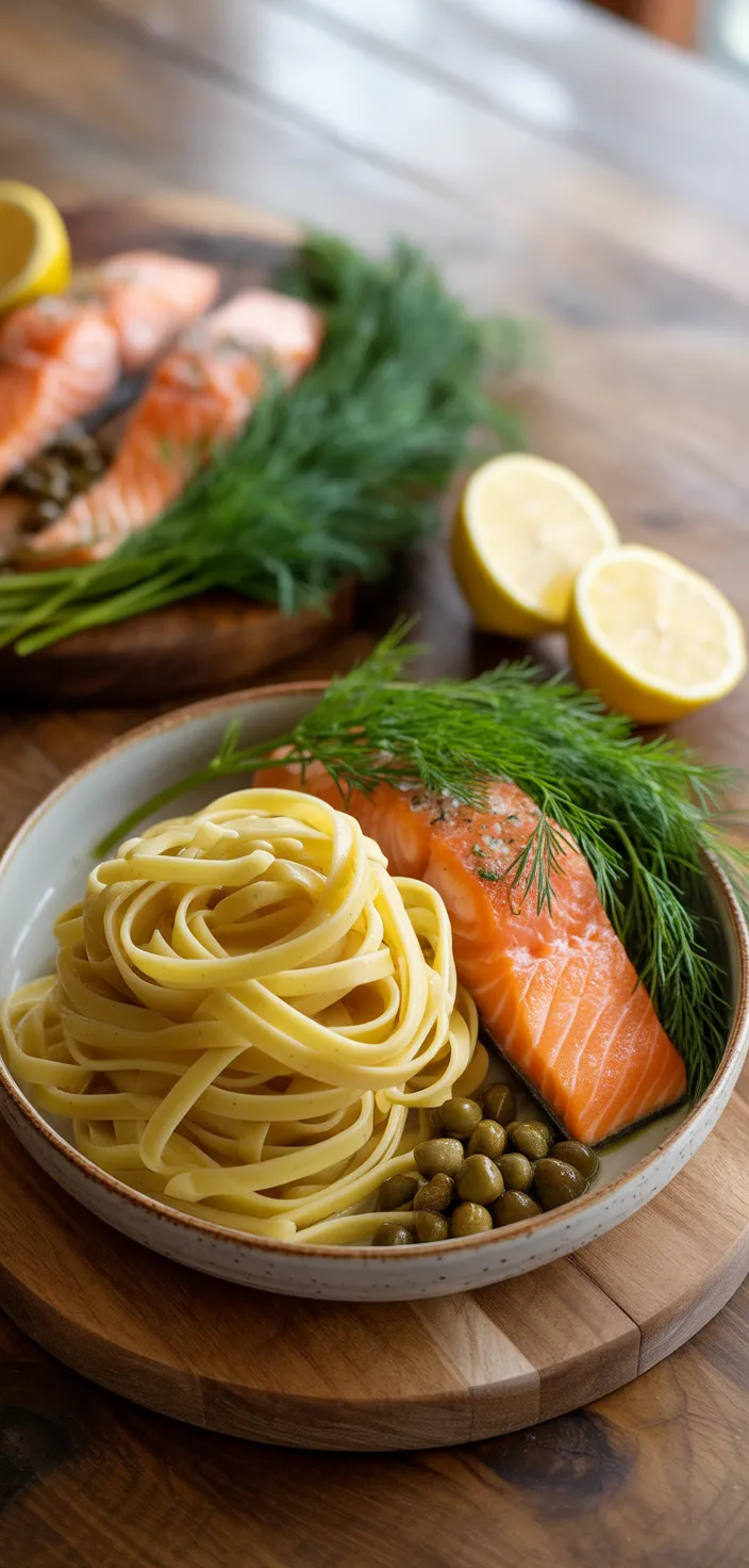 Ingredients photo for Lemon Dill Salmon Pasta Recipe