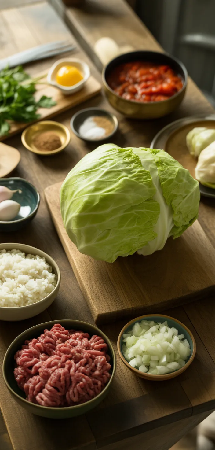 Ingredients photo for Easy Homemade Cabbage Rolls Recipe