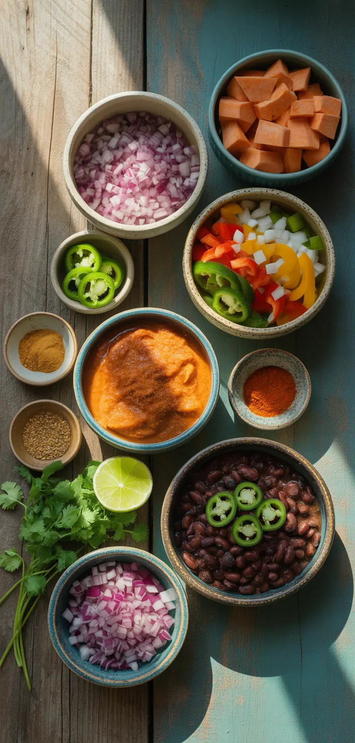 Ingredients photo for Simple Sweet Potato Breakfast Hash With Black Beans Recipe