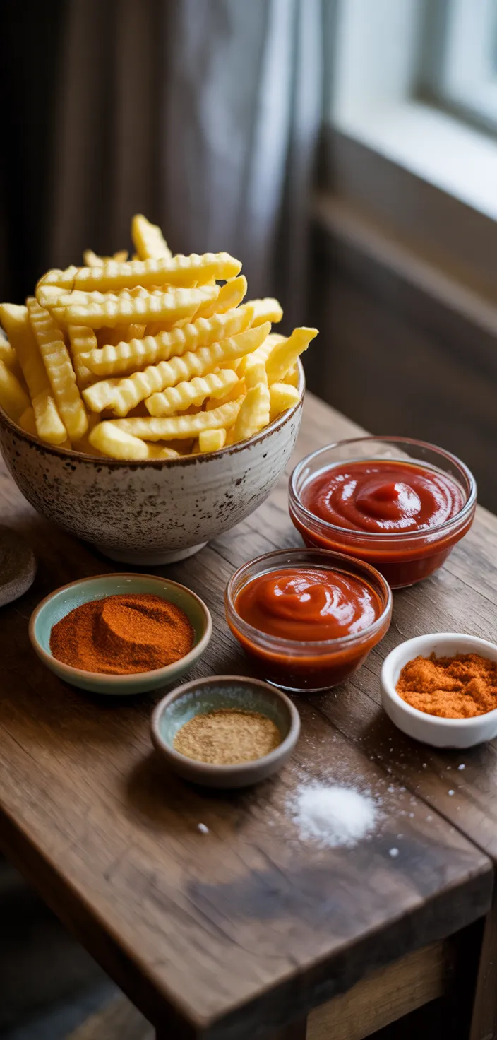 Ingredients photo for Air Fryer Frozen French Fries With Spicy Ketchup Recipe
