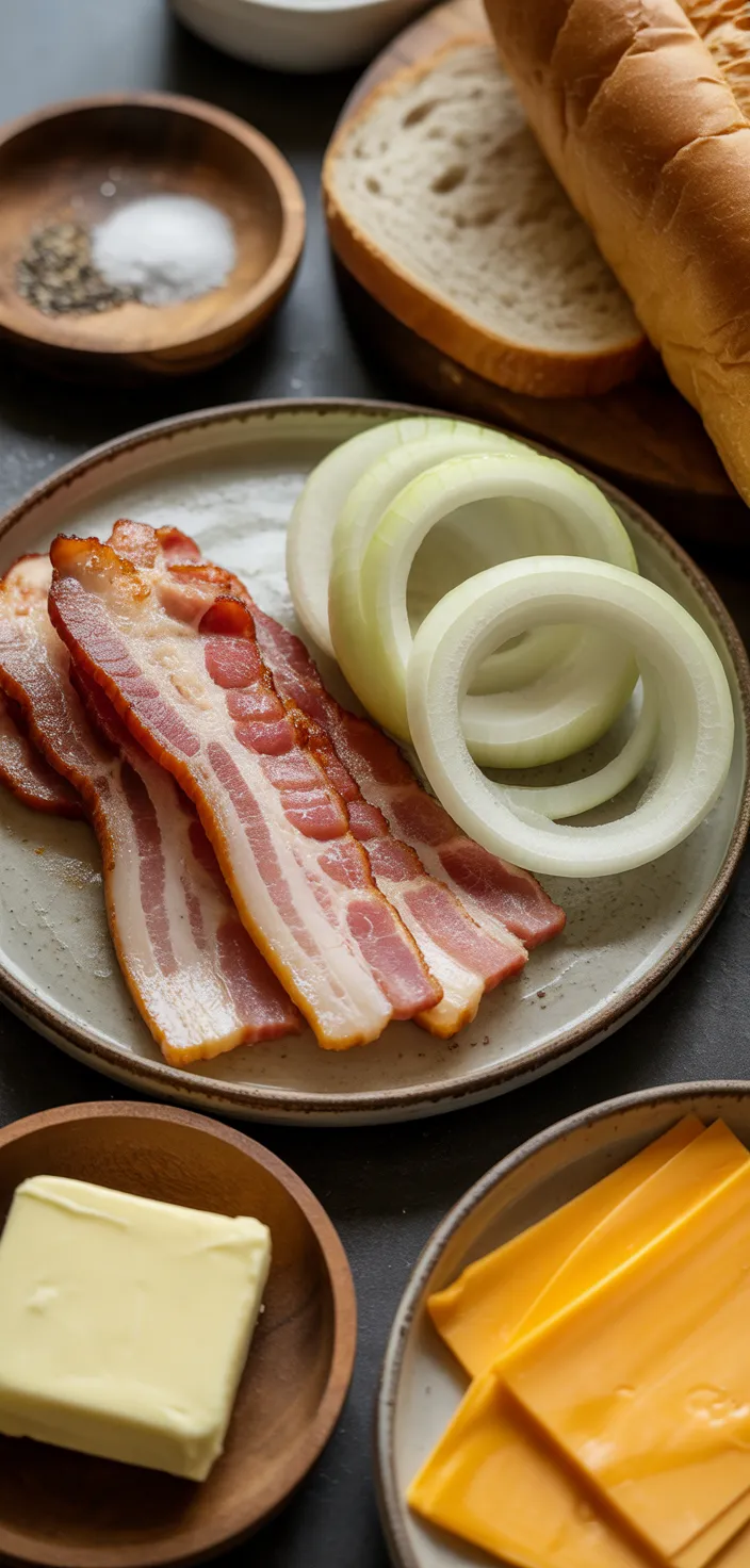 Ingredients photo for Best Bacon Sandwich With Caramelized Onions Recipe