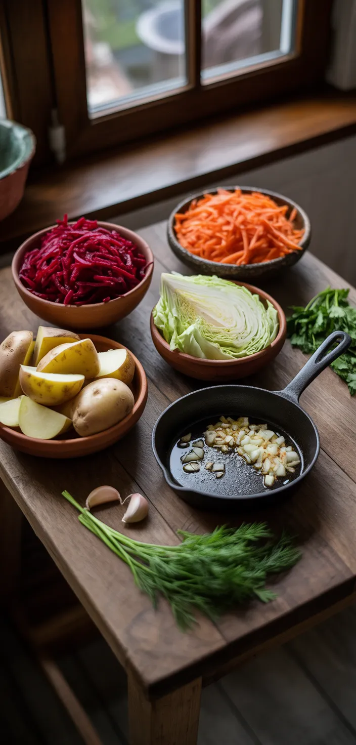 Ingredients photo for Classic Borscht Recipe (Iconic Beet Soup)